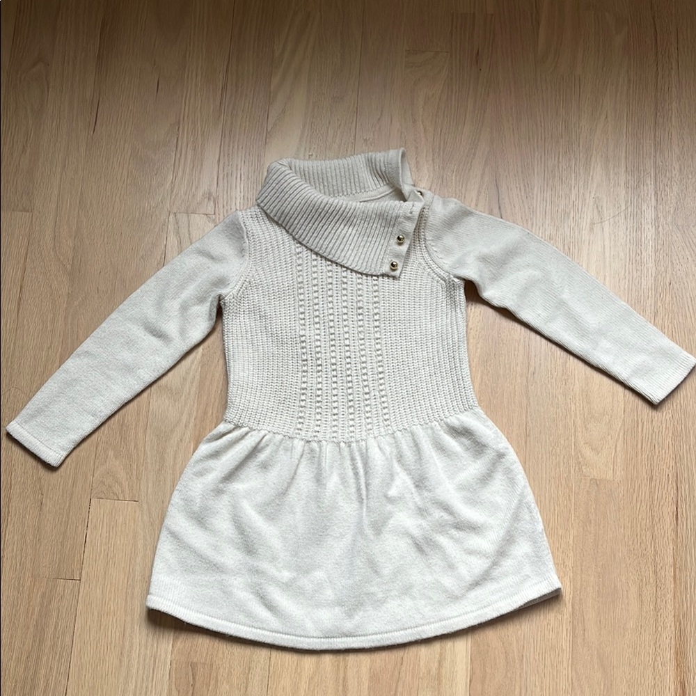Janie and Jack Cream Knit Sweater Dress w/ Gold Accent Buttons size 5